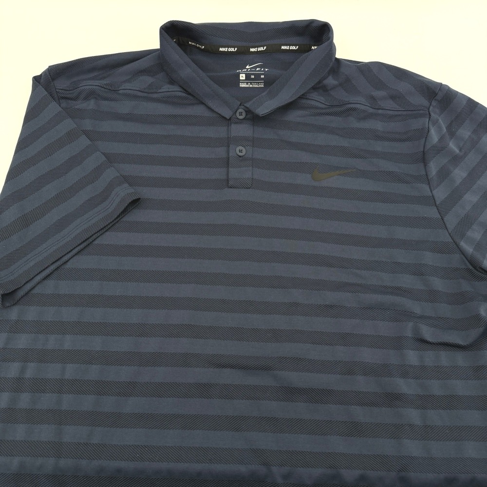 Nike Golf Dri-FIT Polo Shirt Mens XL Navy Blue Black‎ Striped Short Sleeve Logo